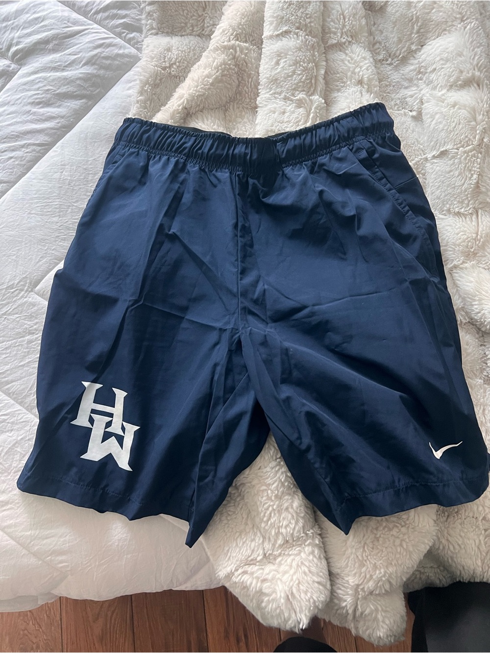 Nike Men's Navy Athletic Shorts with HW Limited edition logo